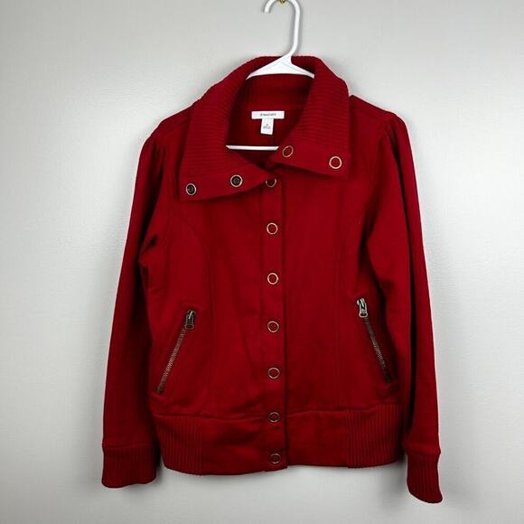 Dress barn Women's M Y2K Red Fleece Button Jacket Zipped Pockets - Picture 1 of 6